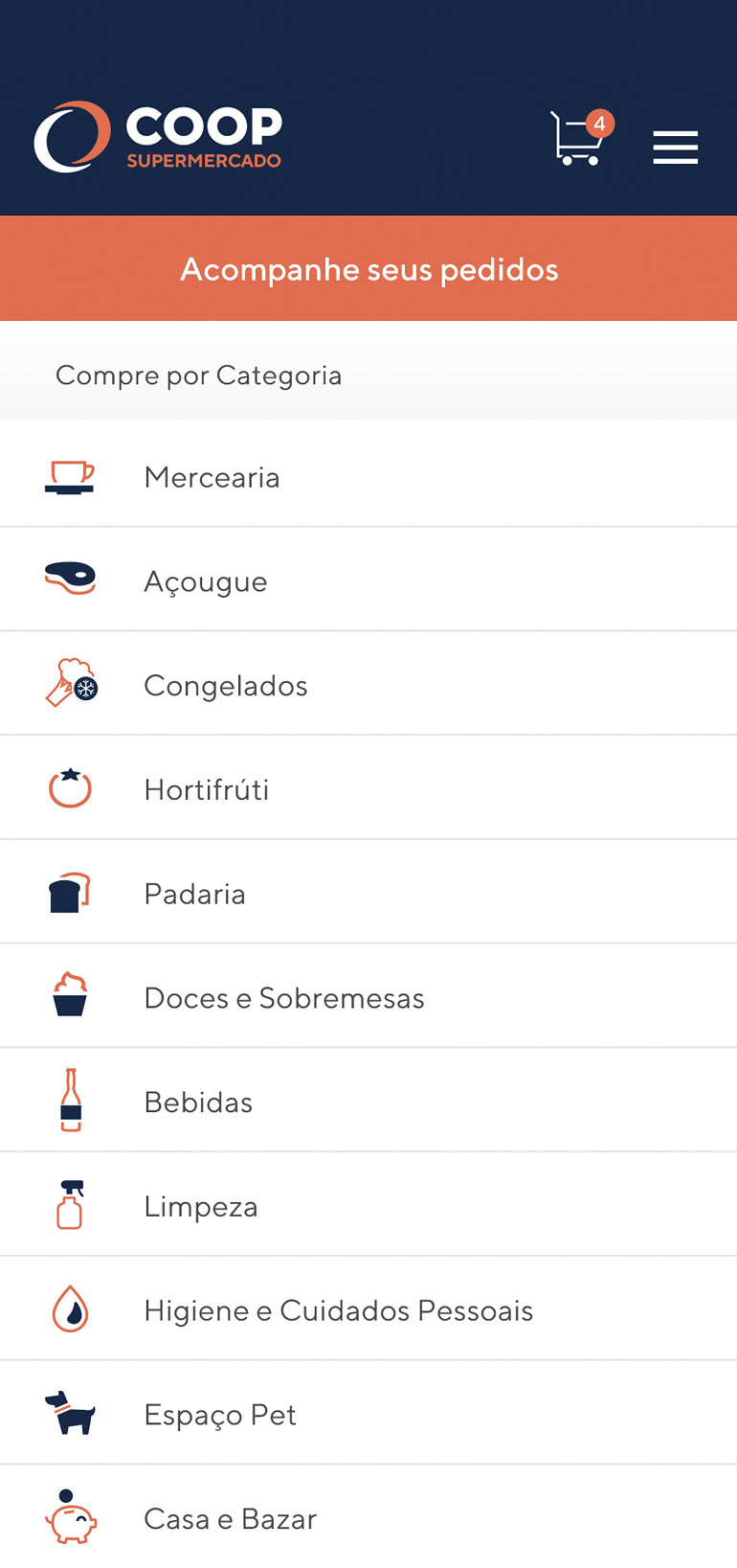 Design conceitual para site e-commerce Coop versão mobile.