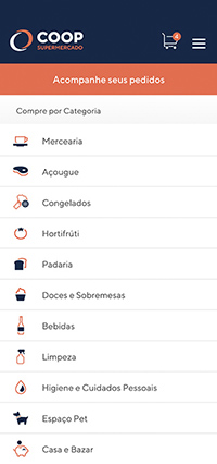 Design conceitual para site e-commerce Coop versão mobile.