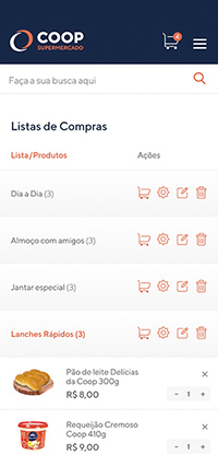 Design conceitual para site e-commerce Coop versão mobile.