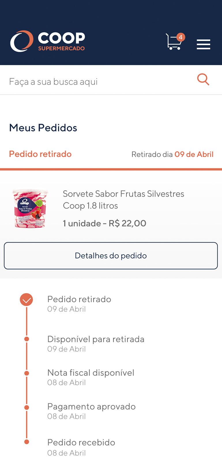 Design conceitual para site e-commerce Coop versão mobile.