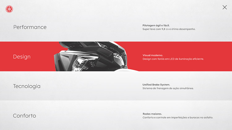 Design conceitual para o Menu do hotsite Yamaha Neo 125 UBS.