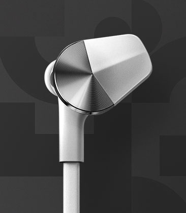 Fone de ouvido moderno em fundo abstrato.