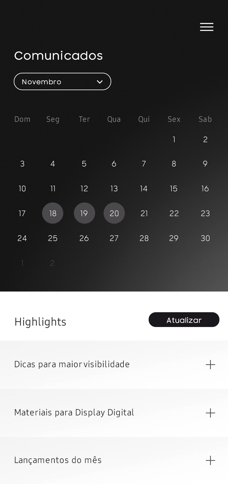 Design conceitual para aplicativo Samsung versão mobile.