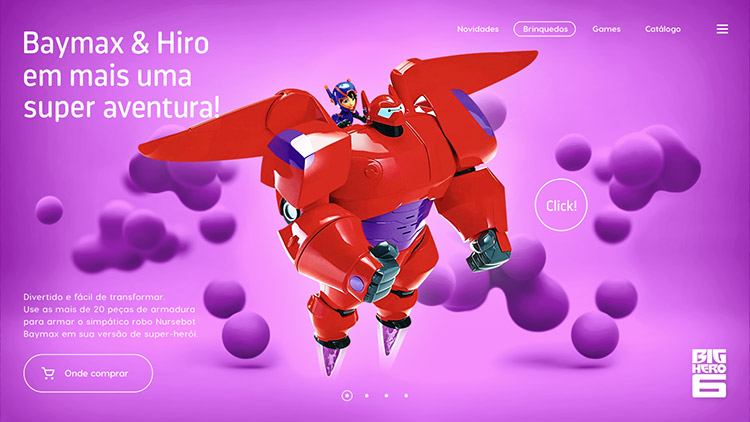 Design conceitual para tela brinquedo Big Hero 6 do hotsite Descubra Brincando, Sunny Brinquedos.